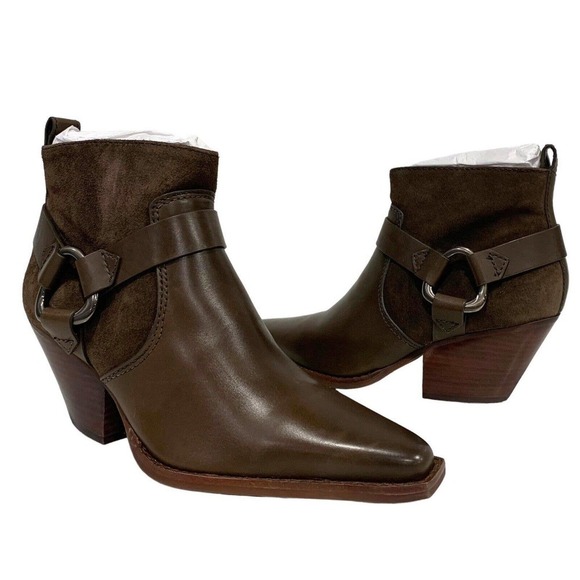 Vince Camuto | Leather Bootie Nenanie Pointed Toe Brown Harness Ankle - Picture 1 of 8
